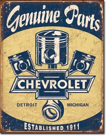 Chevy Parts and Pistons Tin Sign